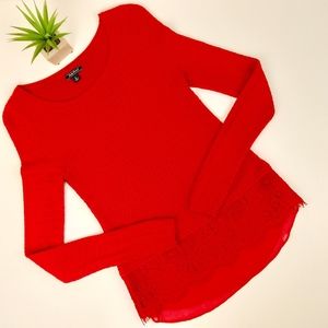 Lucky Brand Red Lace Hem Sweater Size Small